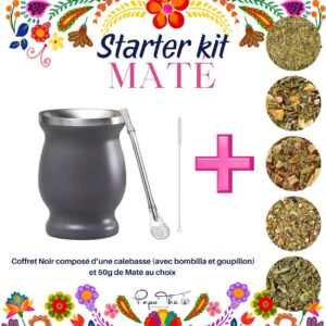 Starter Kit Maté Gris: Calebasse + Accessoires + 50g de Maté au choix
