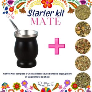 Starter Kit Maté Noir: Calebasse + Accessoires + 50g de Maté au choix