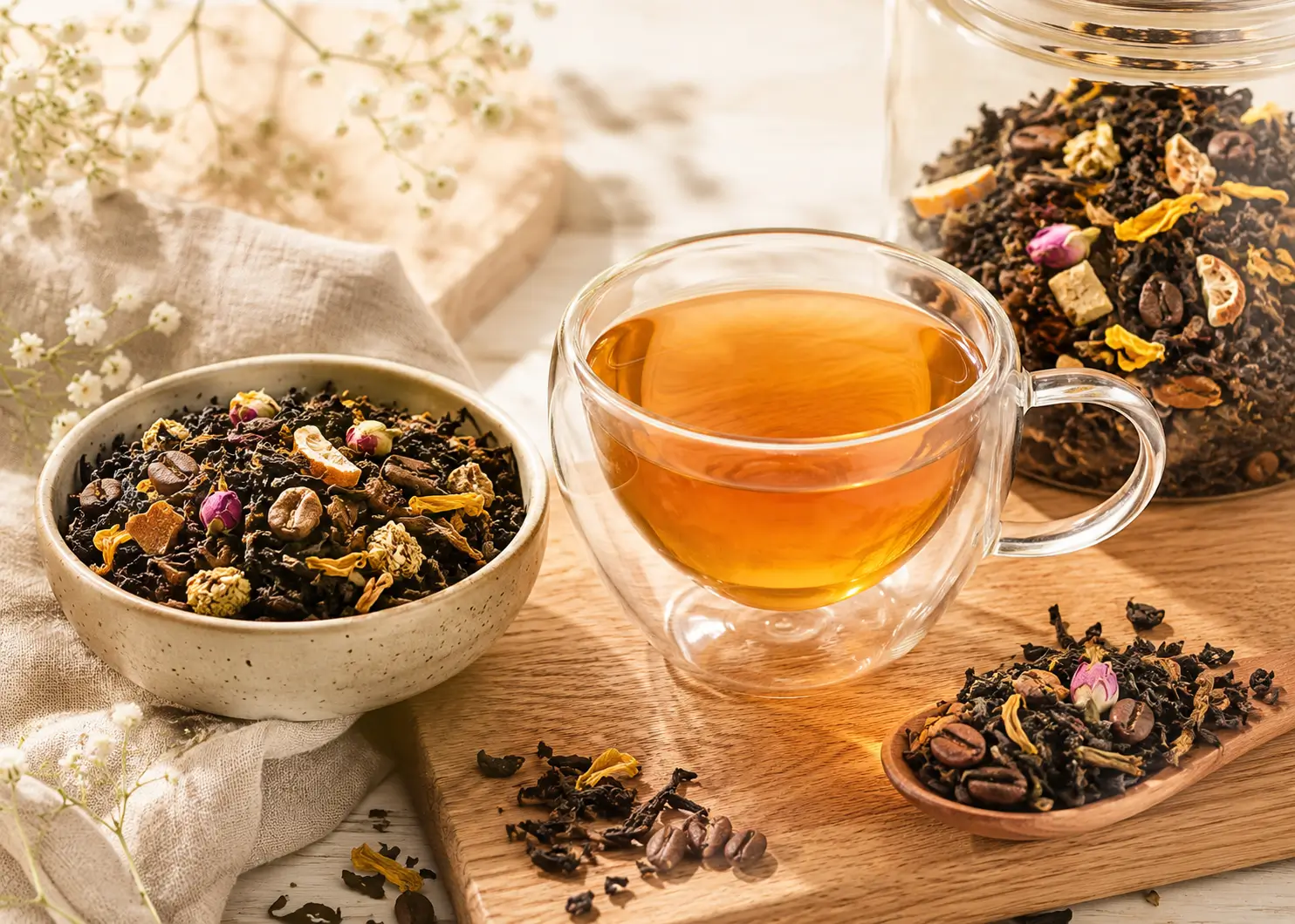 Sélection de thés Oolong et Pu Erh Papo’Thé avec théière et tasse
