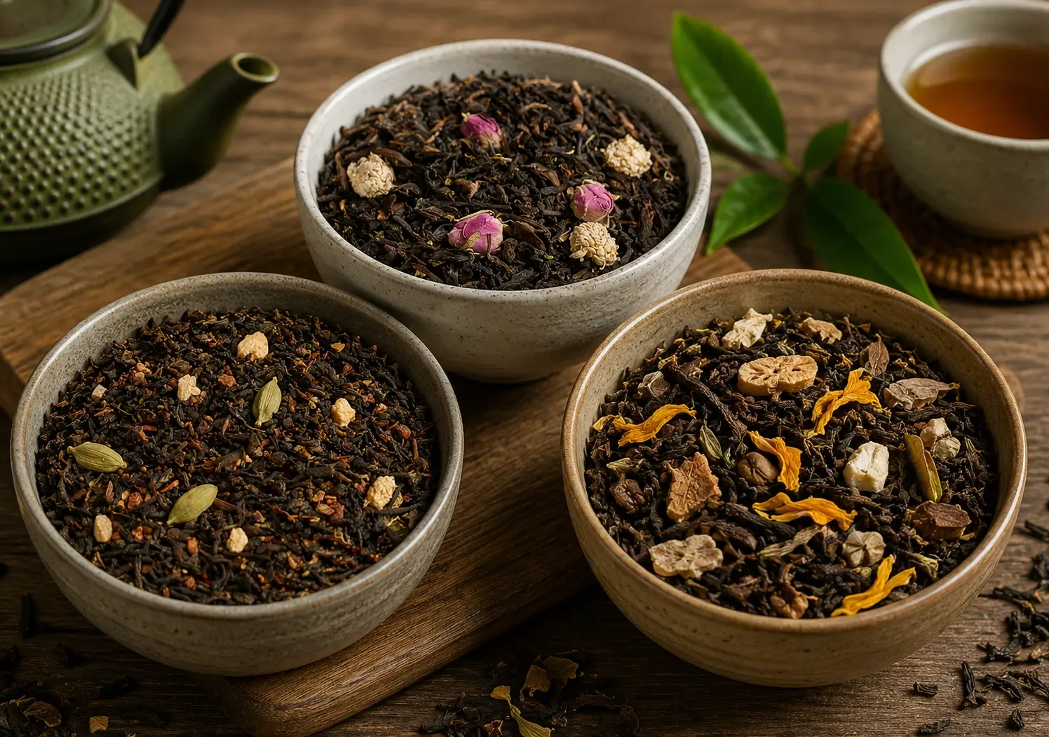 Sélection de thés Oolong et Pu Erh Papo’Thé avec théière et tasse